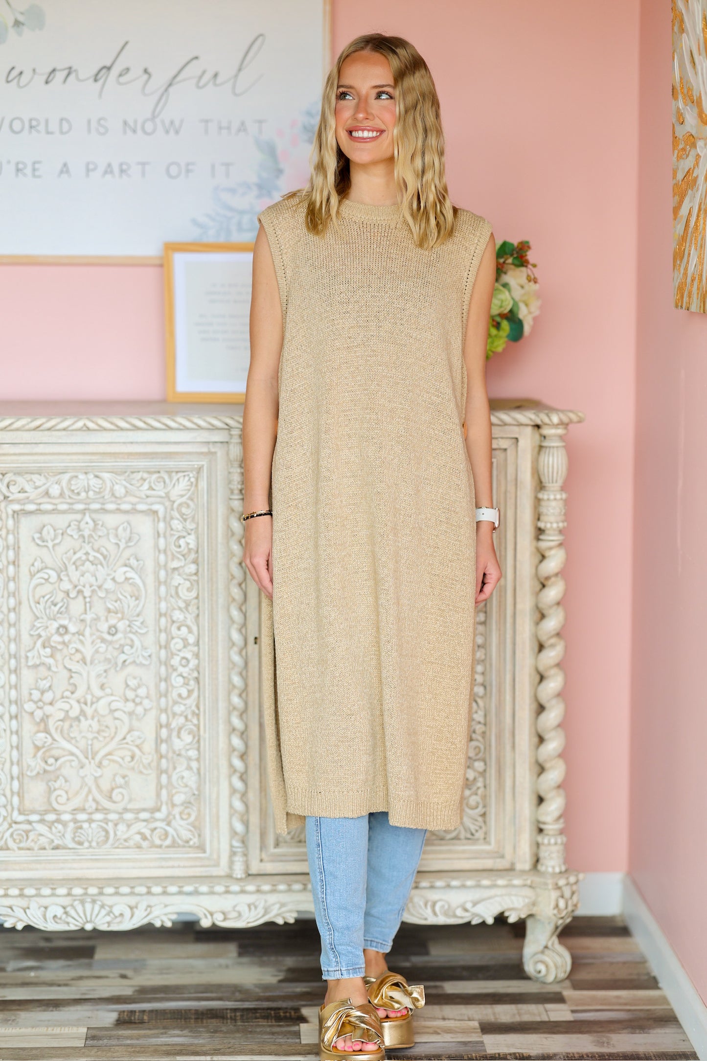 Sleeveless Button Sweater