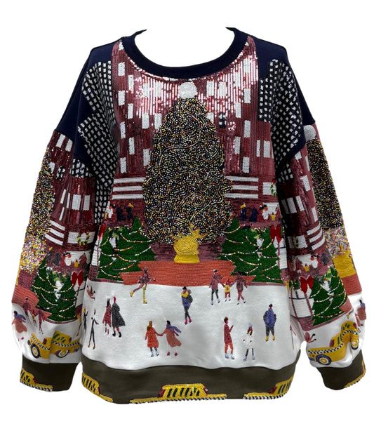 QOS Sequin Rockefeller Center Sweatshirt