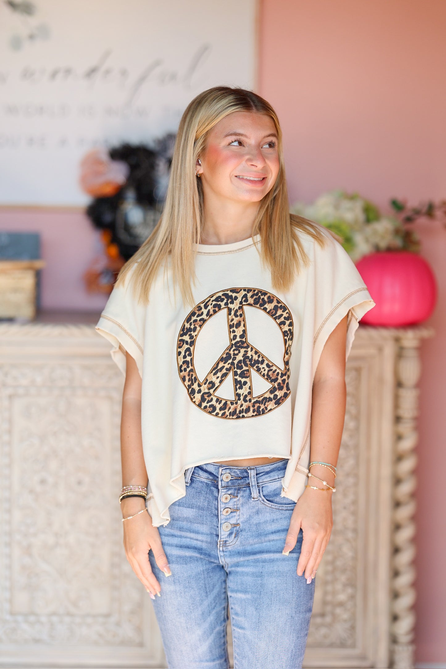Leopard Peace Sign Top