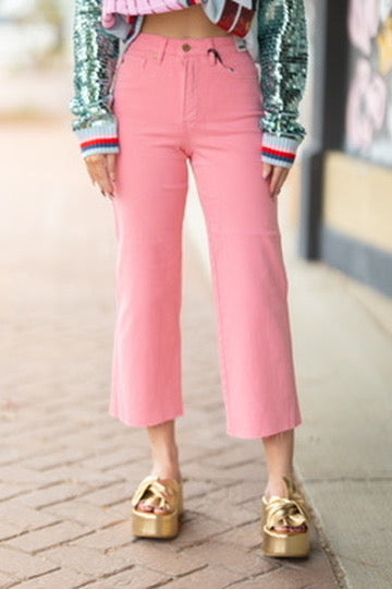 Pink Tummy Control Wide Leg Jeans