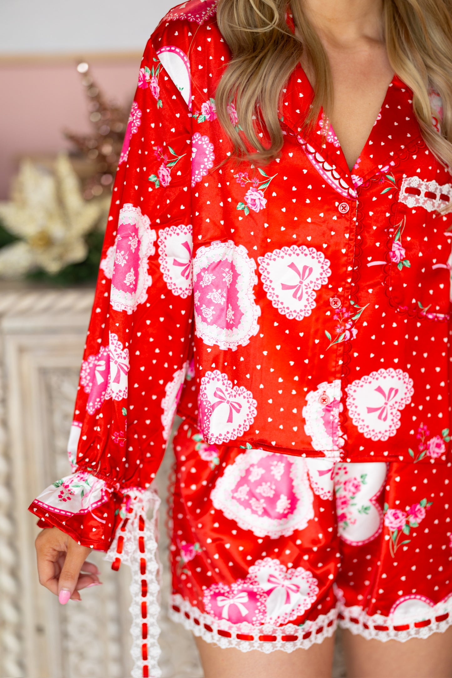 Red/White Satin PJ Set