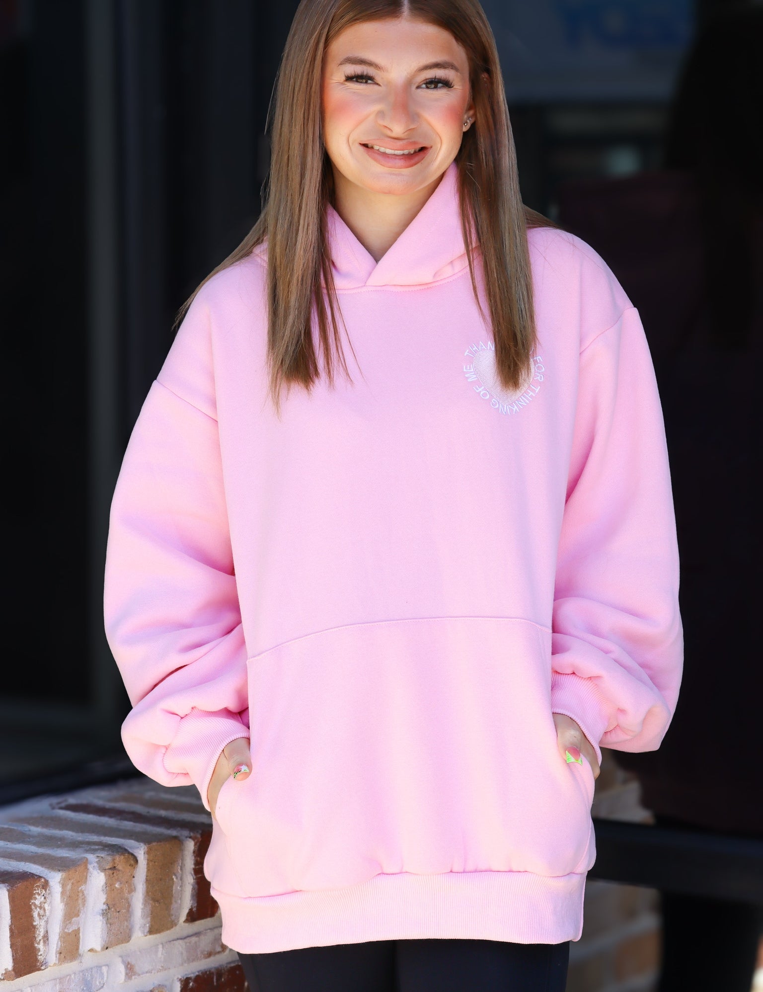 "Thank You For Thinking Of Me" Pink Hoodie
