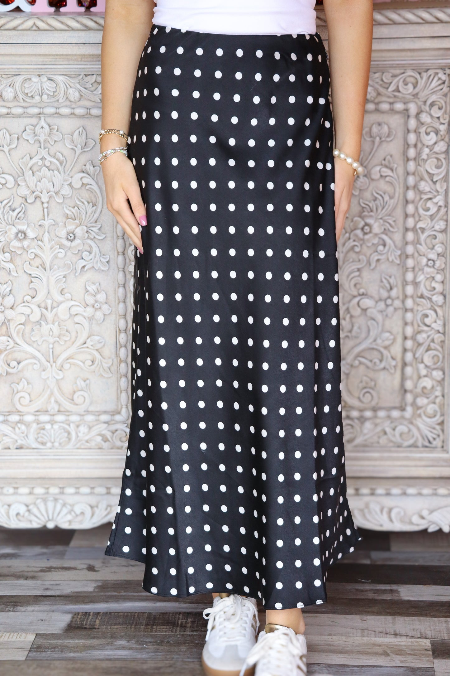 Black & White Polka Dot Midi Skirt