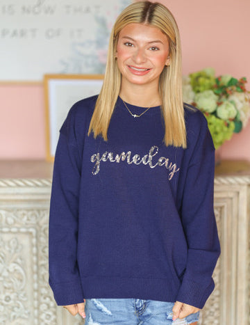Navy and Silver Gameday Sweater