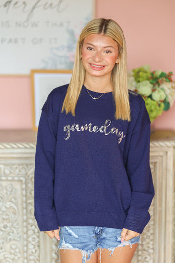 Navy and Silver Gameday Sweater