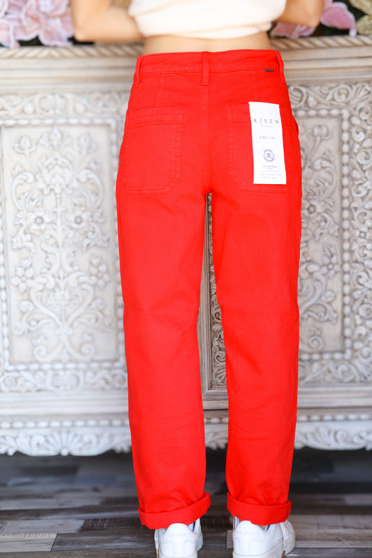 Scarlet high rise barrel jean