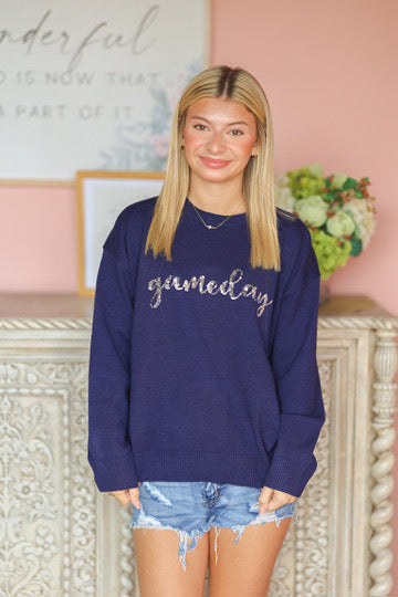 Navy and Silver Gameday Sweater