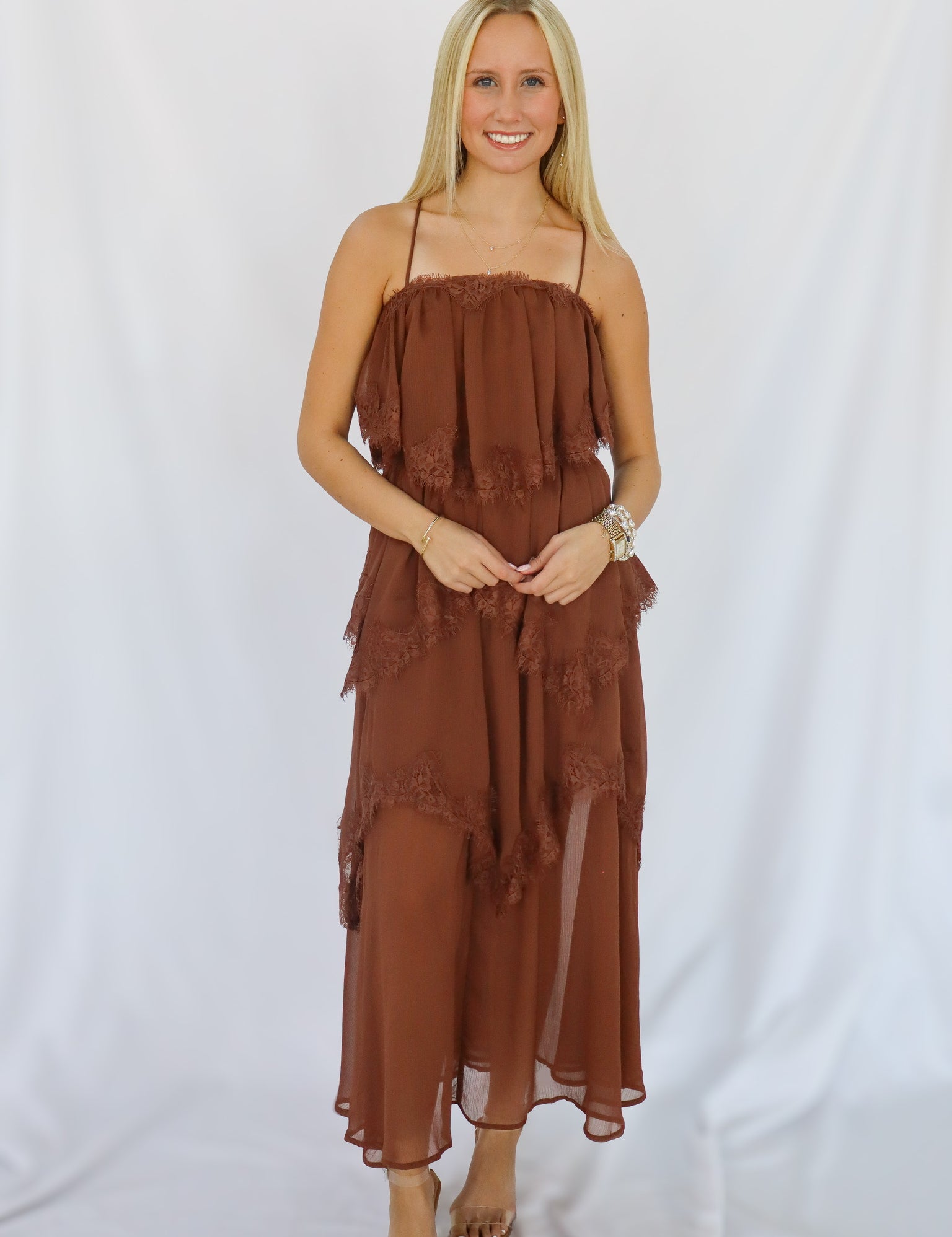 Brown Lace Midi Dress