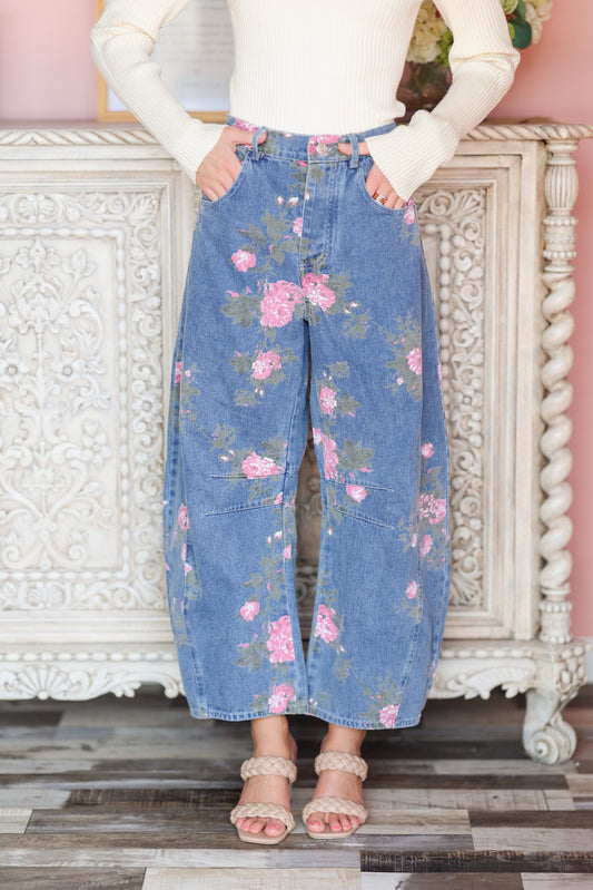 Floral Barrel Jeans