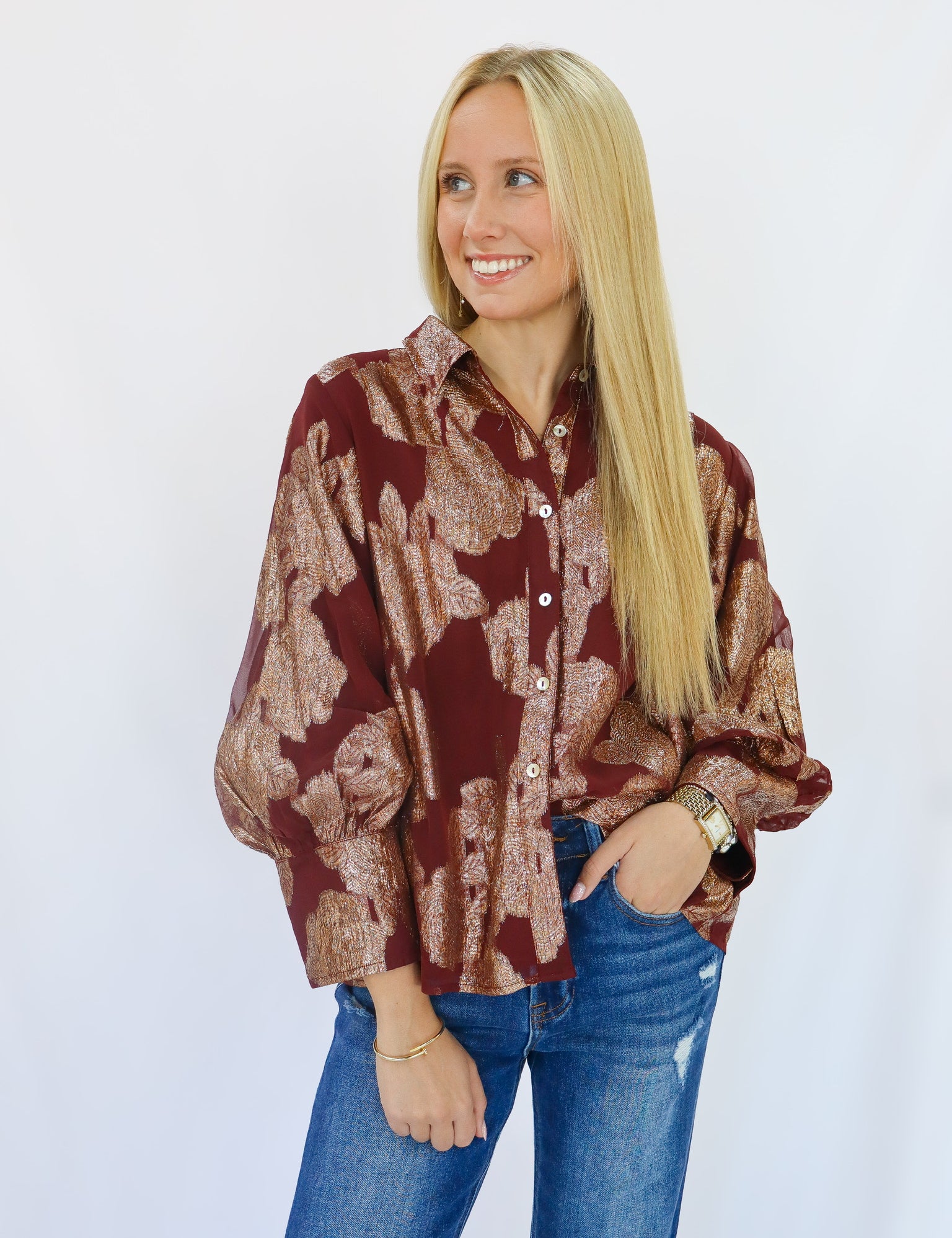 Burgundy Button Up Top