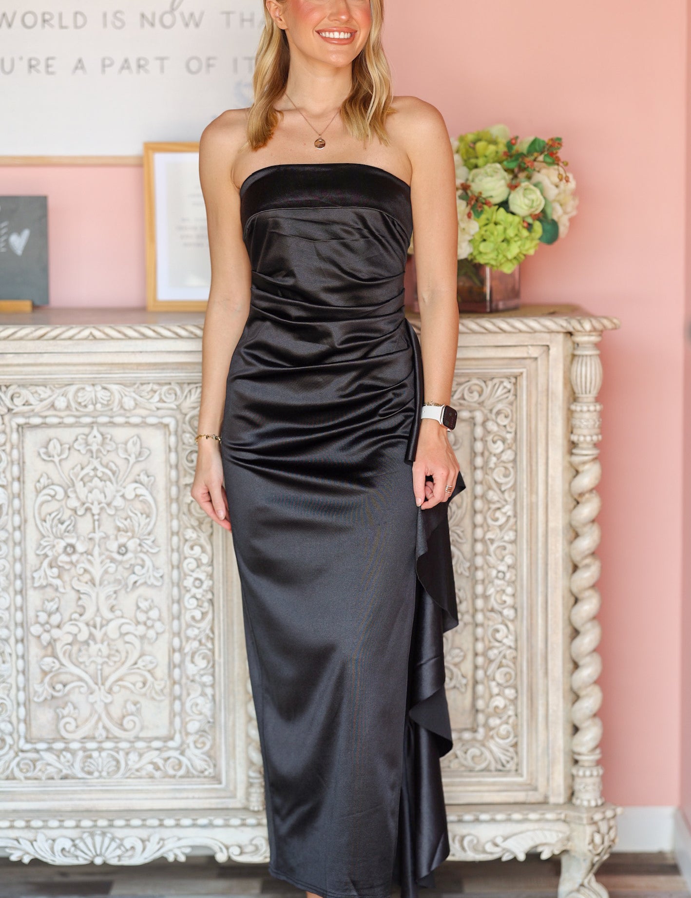 Black Silk Strapless Dress