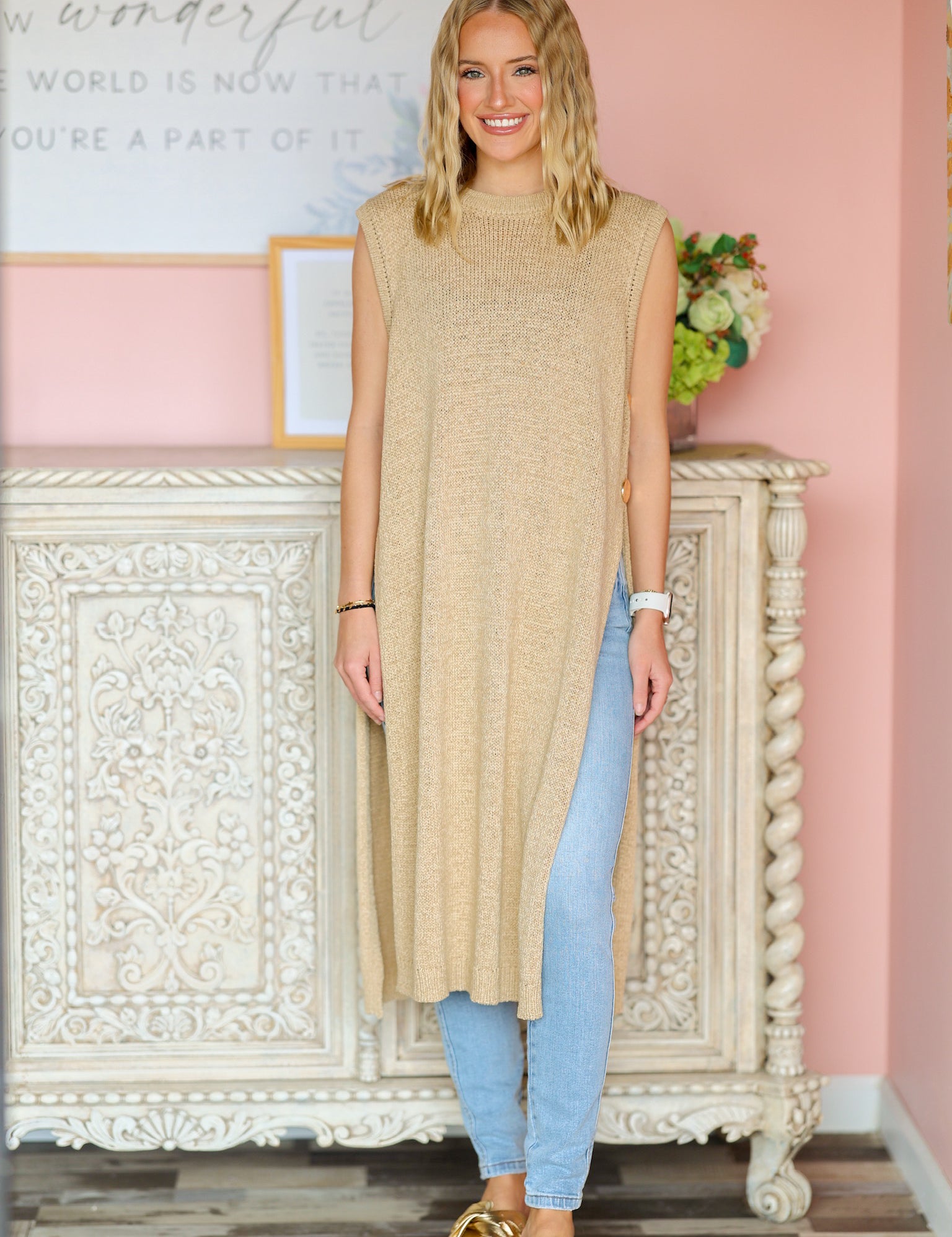 Sleeveless Button Sweater