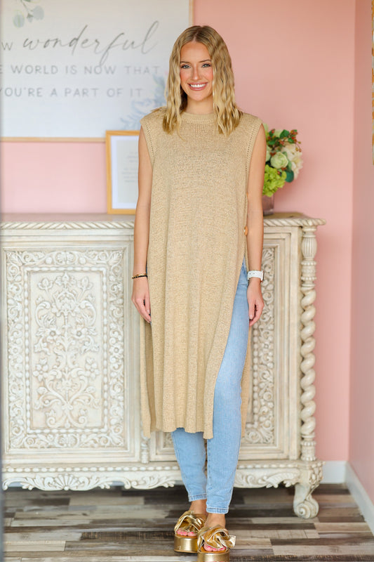 Sleeveless Button Sweater