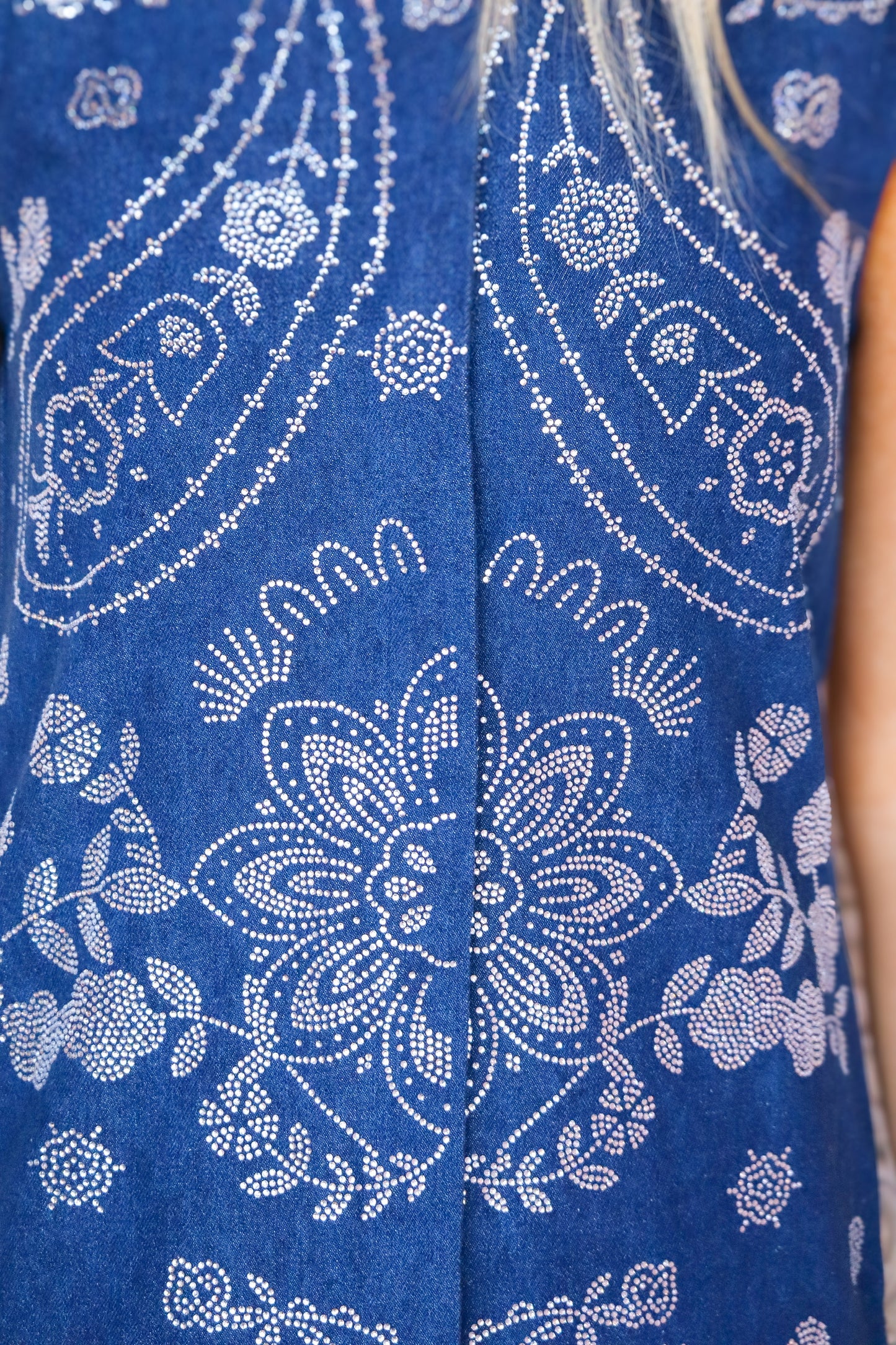 QOS Denim Paisley Stoned Dress