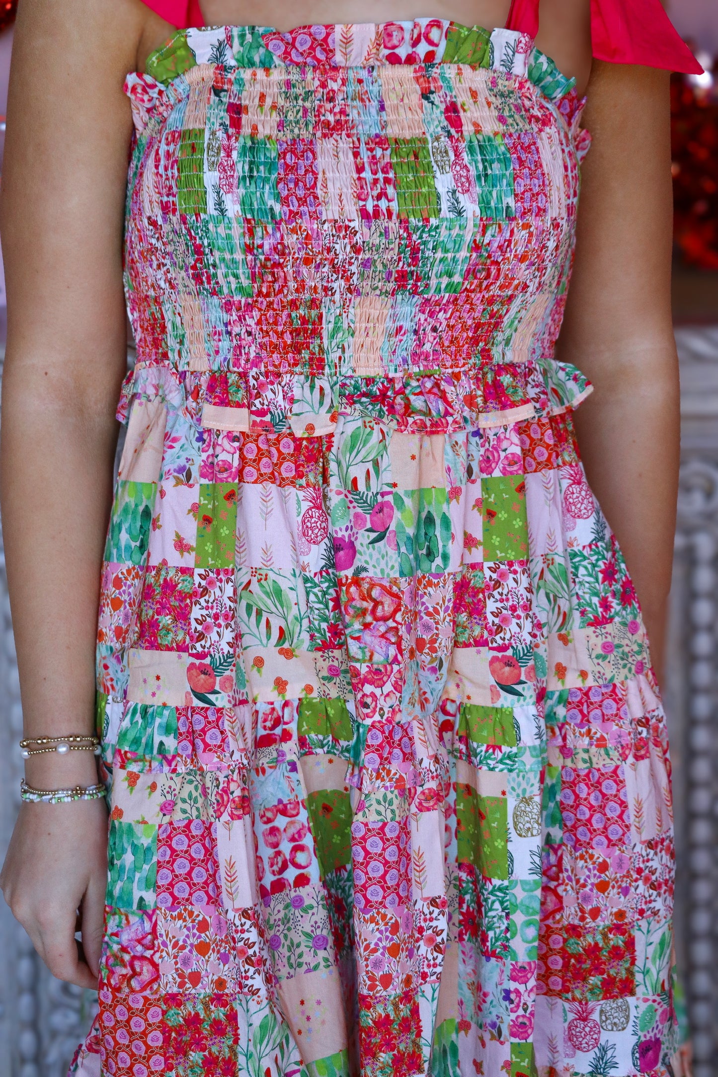 Floral Patchwork Tie Dress