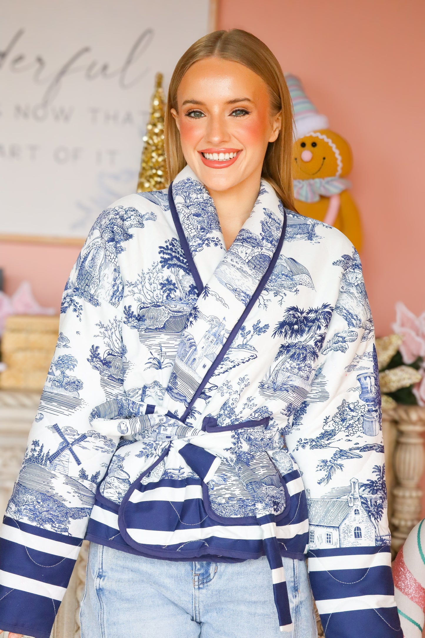 Navy/White Printed Jacket