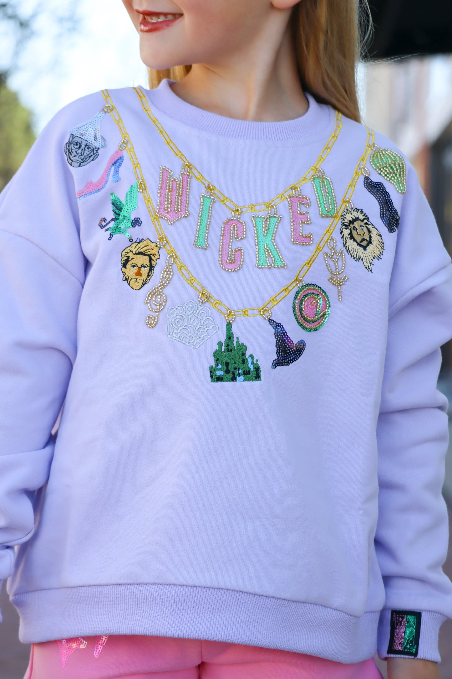 QOS KIDS- Lavender Wicked Charm Necklace Sweatshirt
