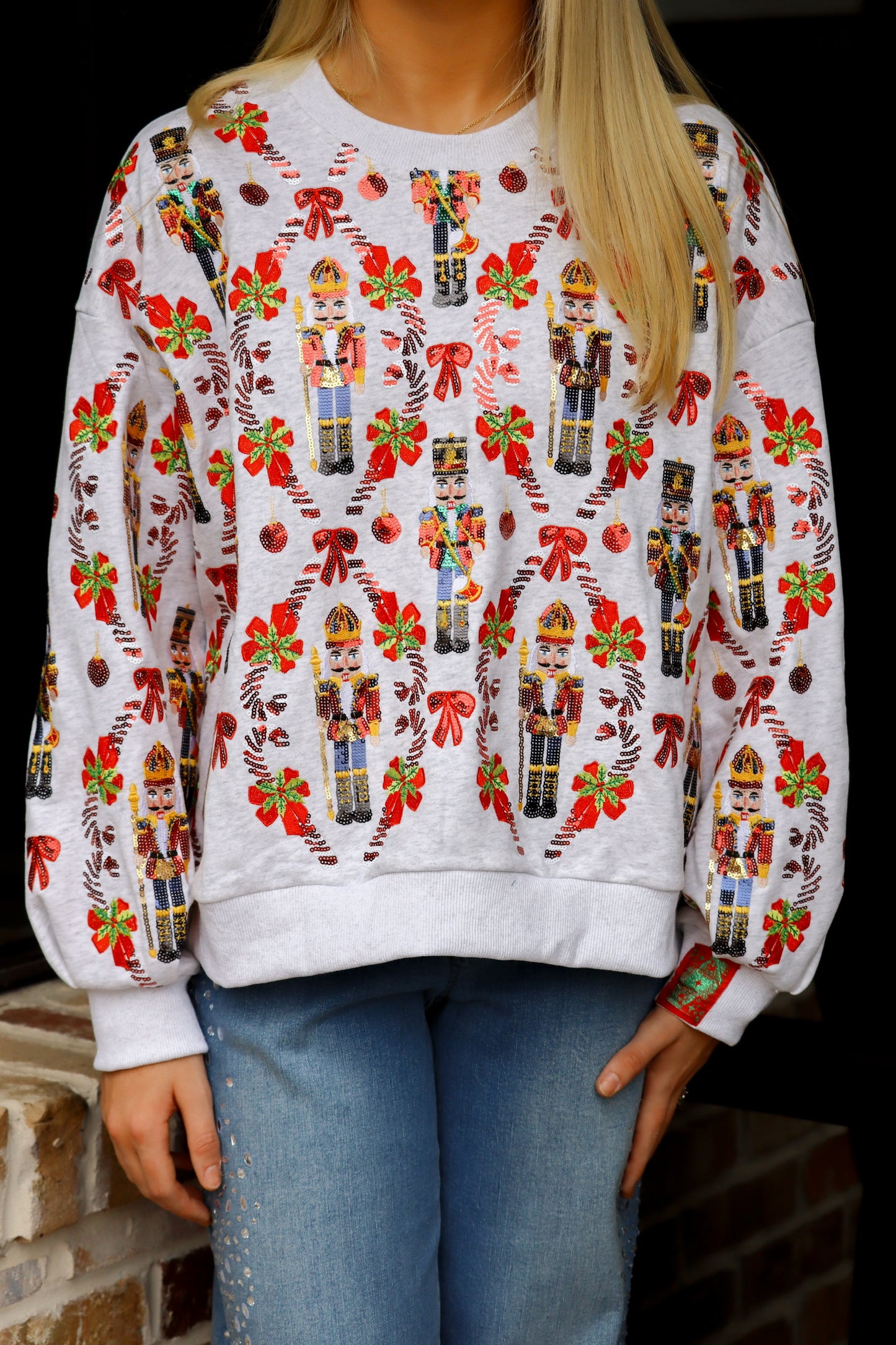 QOS Grey Nutcracker & Candy Cane Sweatshirt