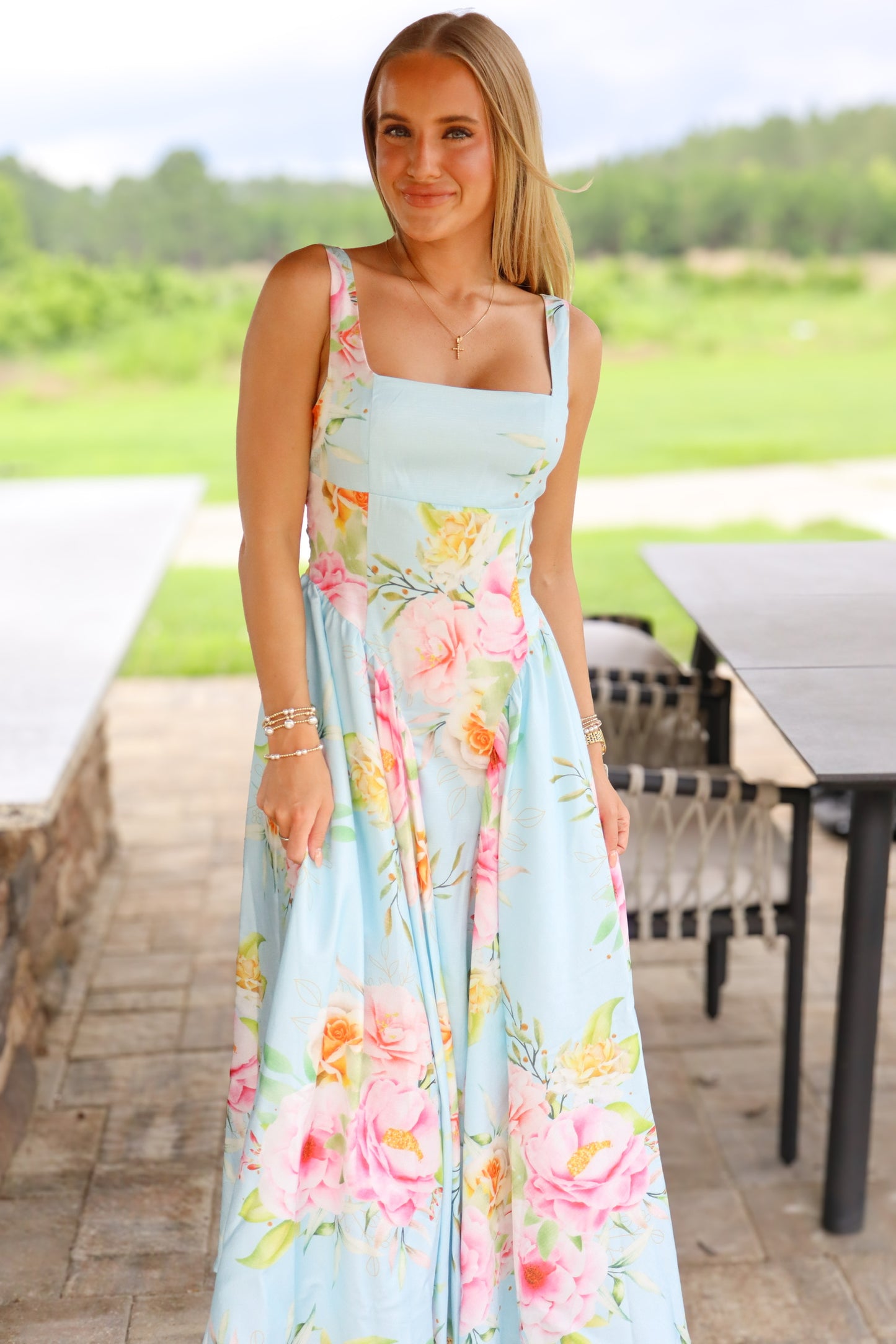 Baby Blue & Pink Floral Dress