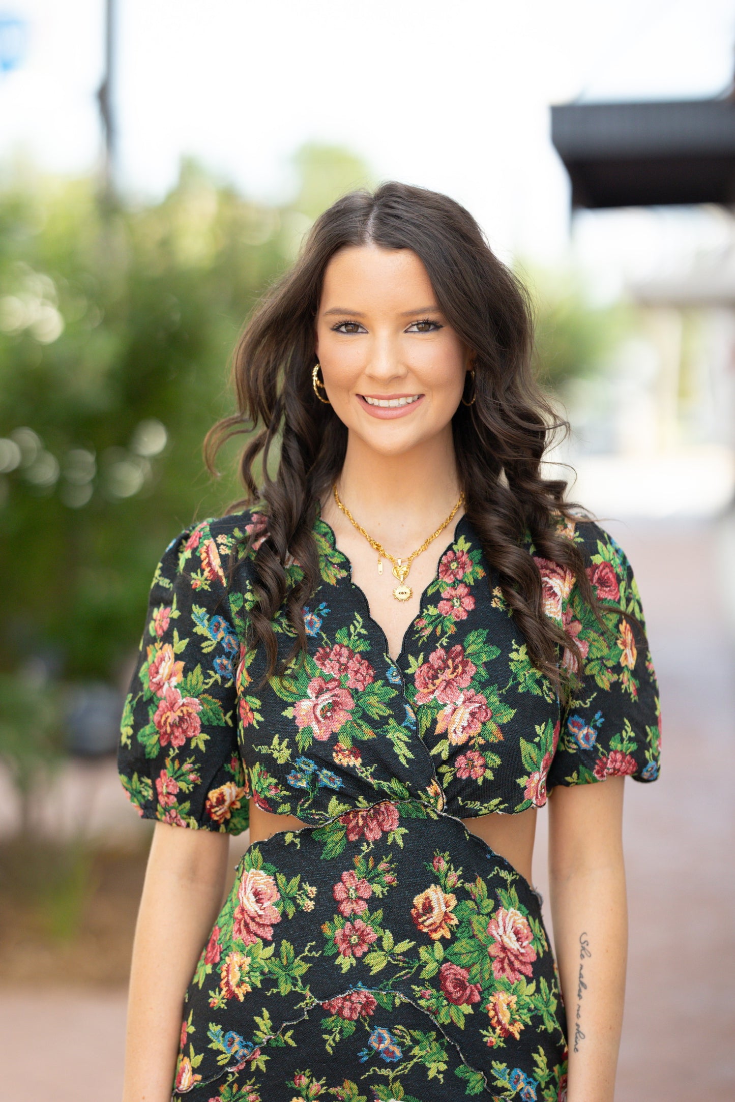 floral cut out dress