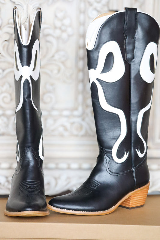Black & White Bow Boots