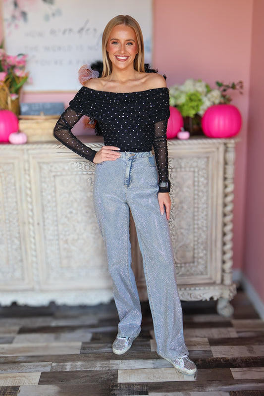 High Rise Rhinestone Jeans