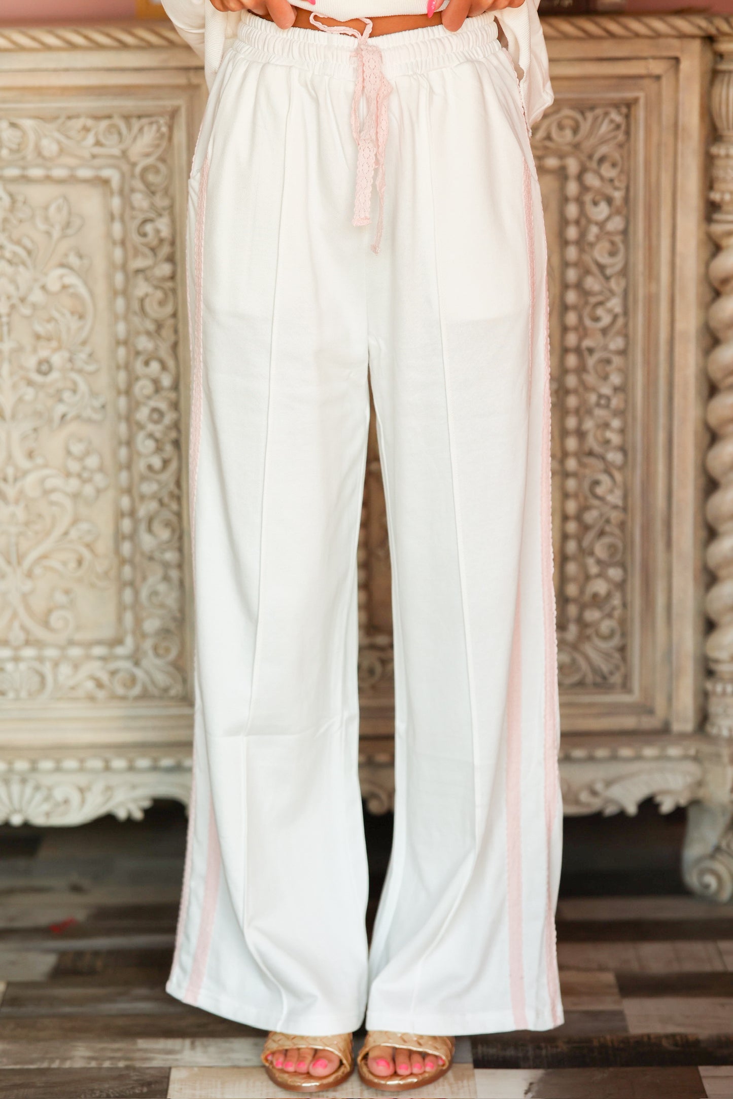 White & Pink Lace Trim Set