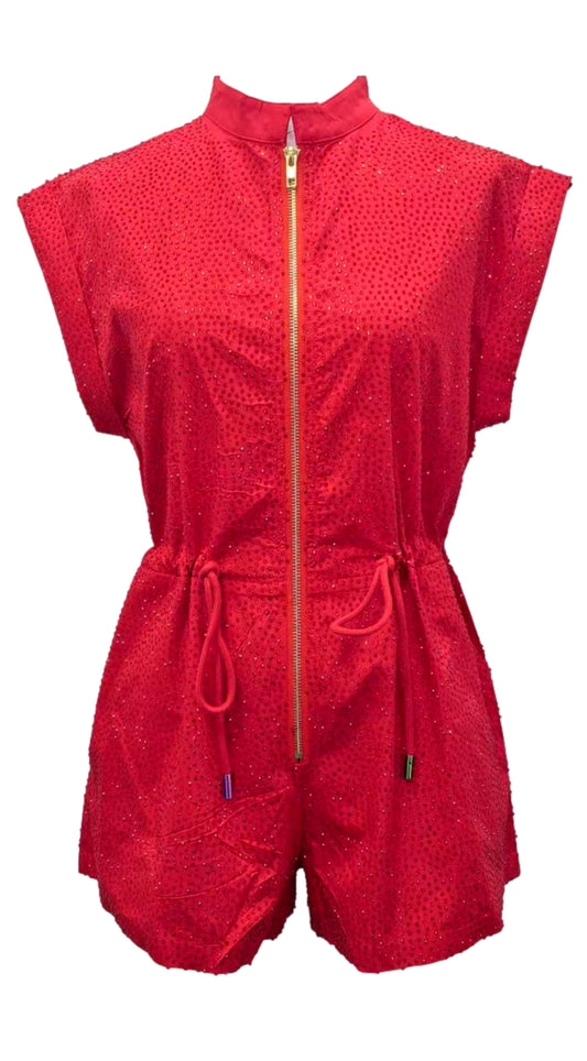 QOS Red Rhinestone Romper