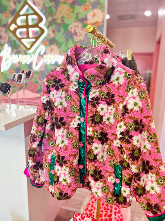 Pink & Green Floral Fleece Jacket