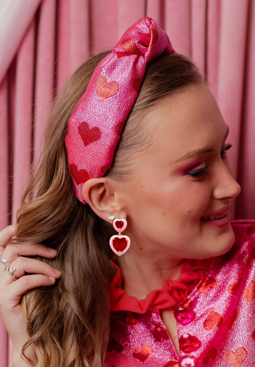 Pink and Red Crystal Heart Earrings