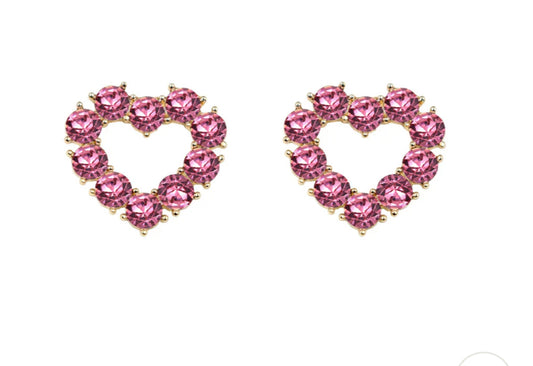 Pink Crystal Heart Studs