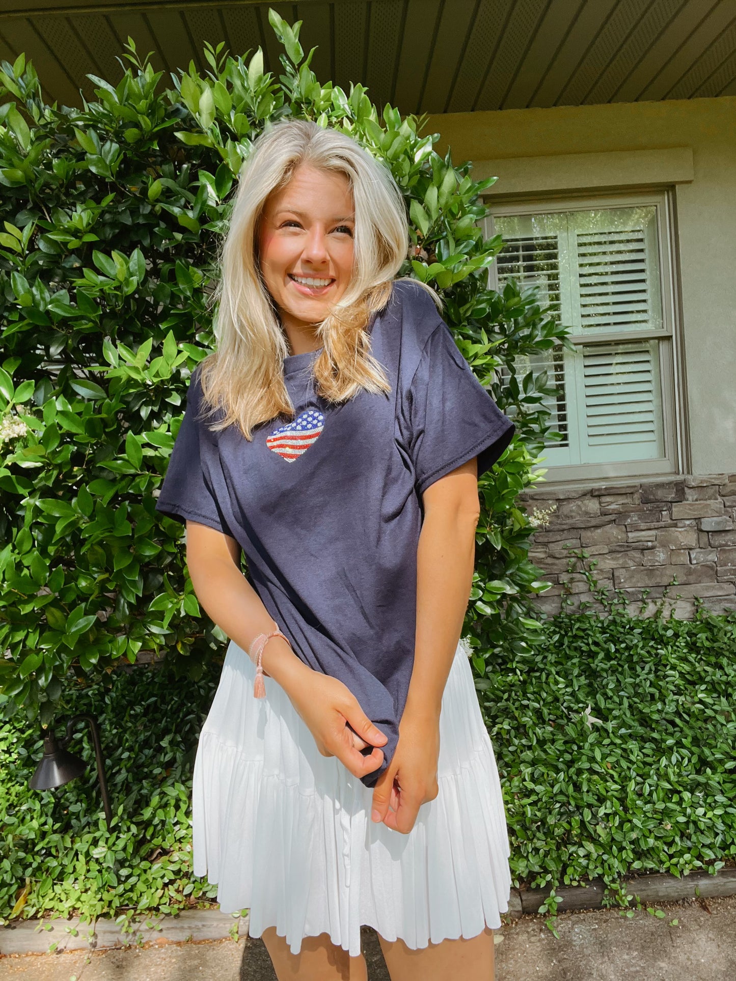 Navy Stoned Flag Tee