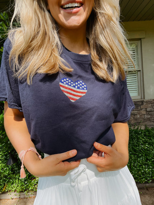 Navy Stoned Flag Tee