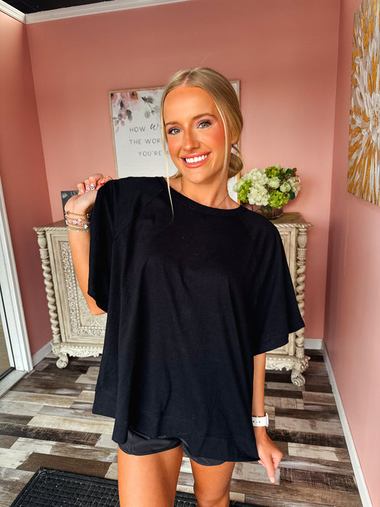 Black Oversized Short-Sleeve Top