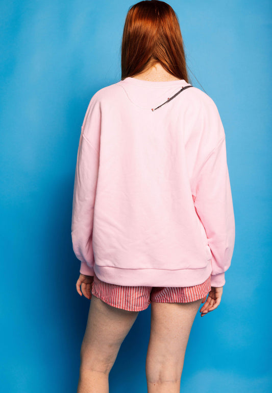 QOS Pink Fishing Pole W/ Hooked Fish Sweatshirt