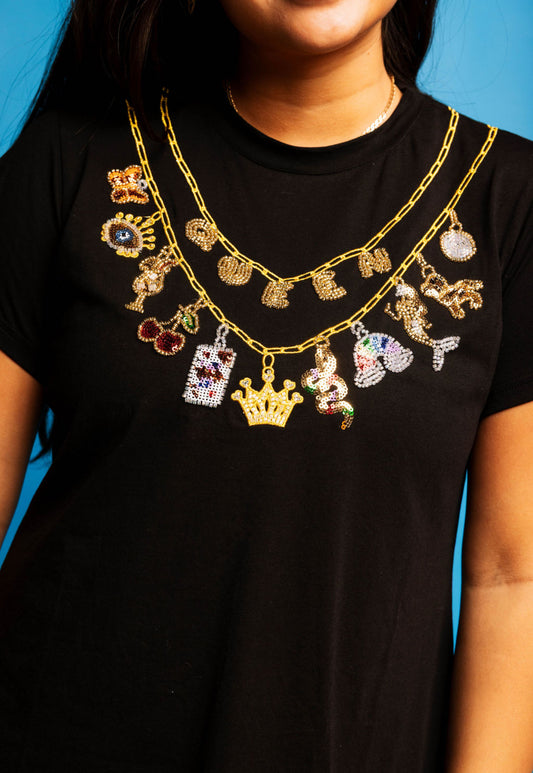 QOS Black Queen & Icon Necklace Charm Dress