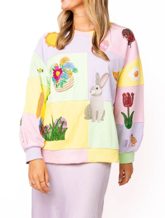 QOS Color Block Easter Sweatshirt