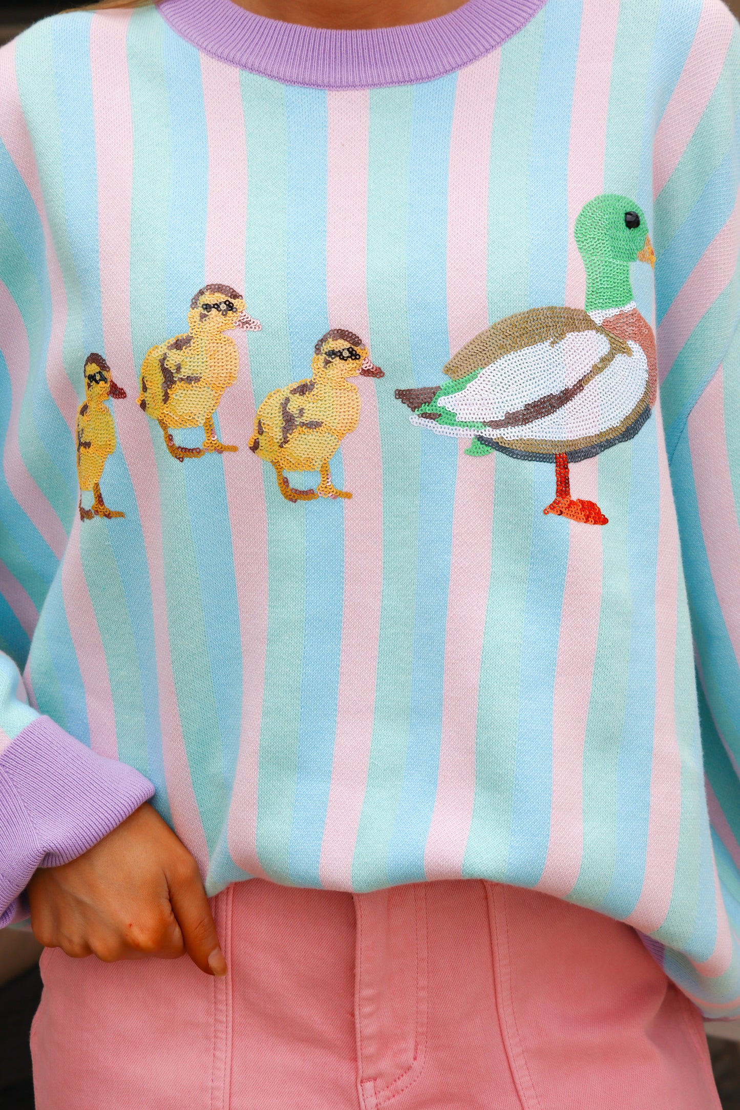 QOS Pastel Striped Duck Sweater