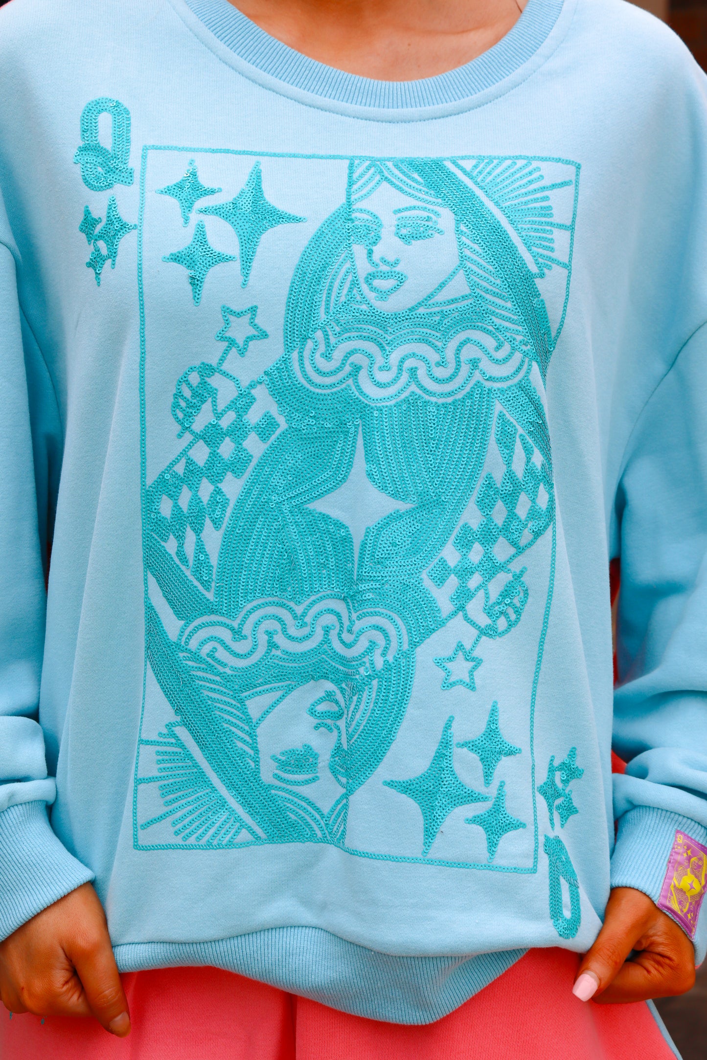 QOS Aqua & Pink Color Block Sweatshirt