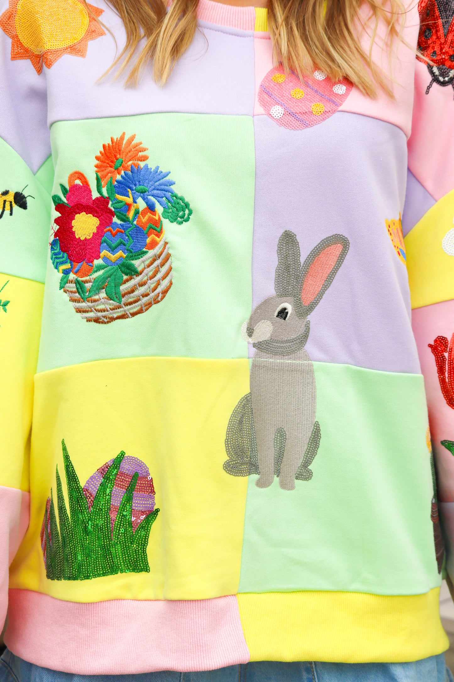 QOS Color Block Easter Sweatshirt