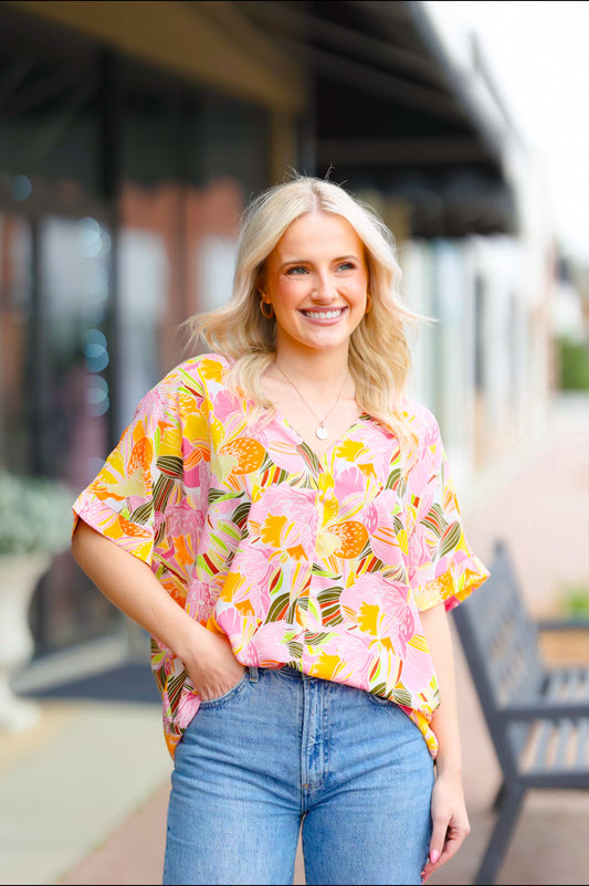 Pink Floral Mom Top