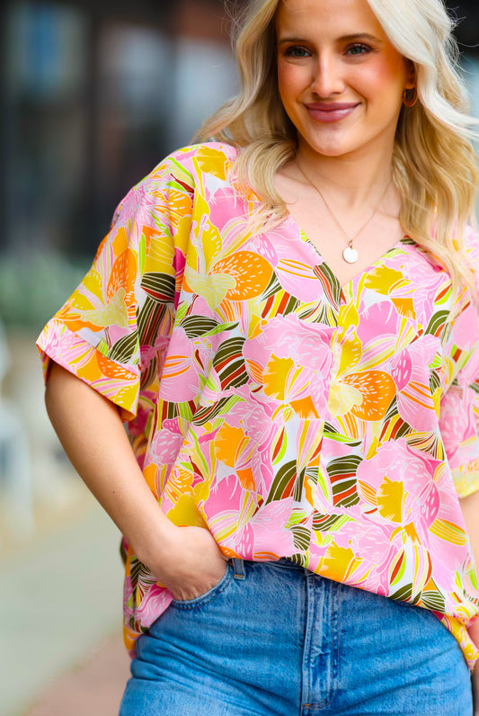 Pink Floral Mom Top