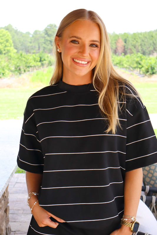 Black/Cream Short Sleeve Crew Neck Scuba Top