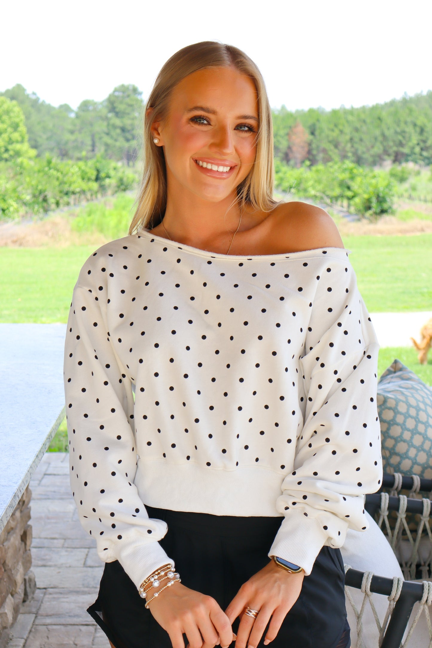 Polka Dot Off The Shoulder Sweater Top