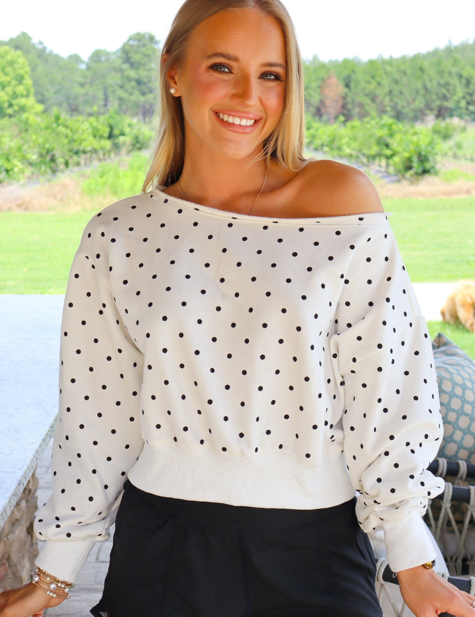 Polka Dot Off The Shoulder Sweater Top