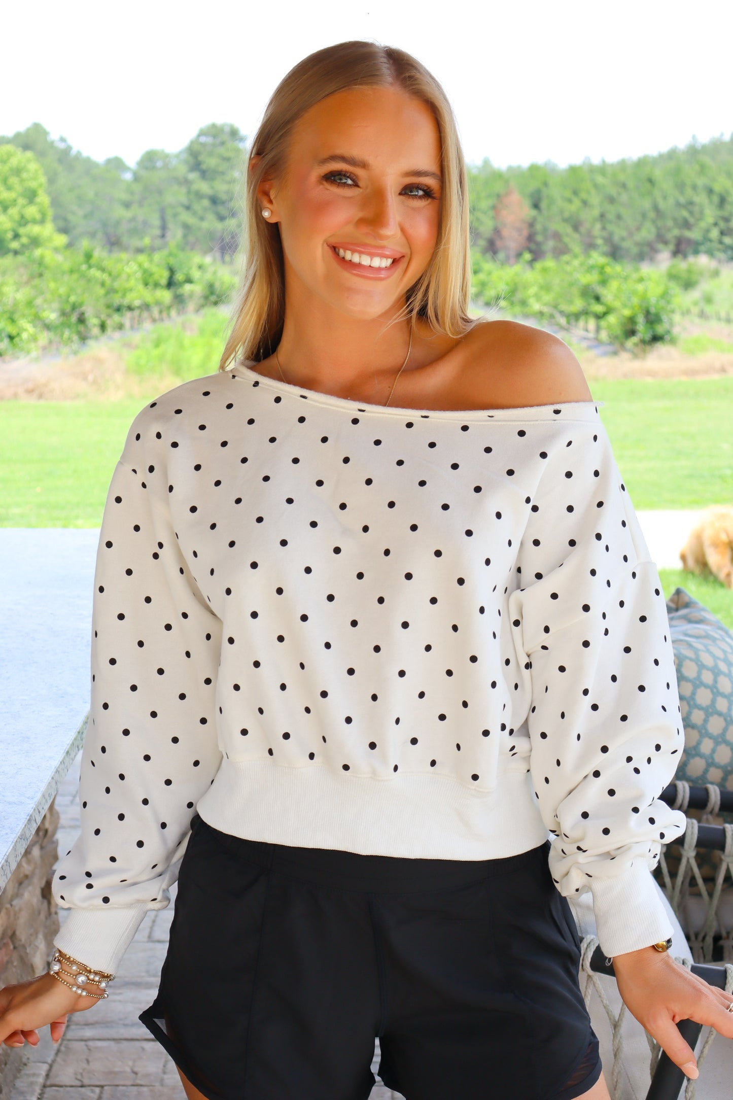 Polka Dot Off The Shoulder Sweater Top