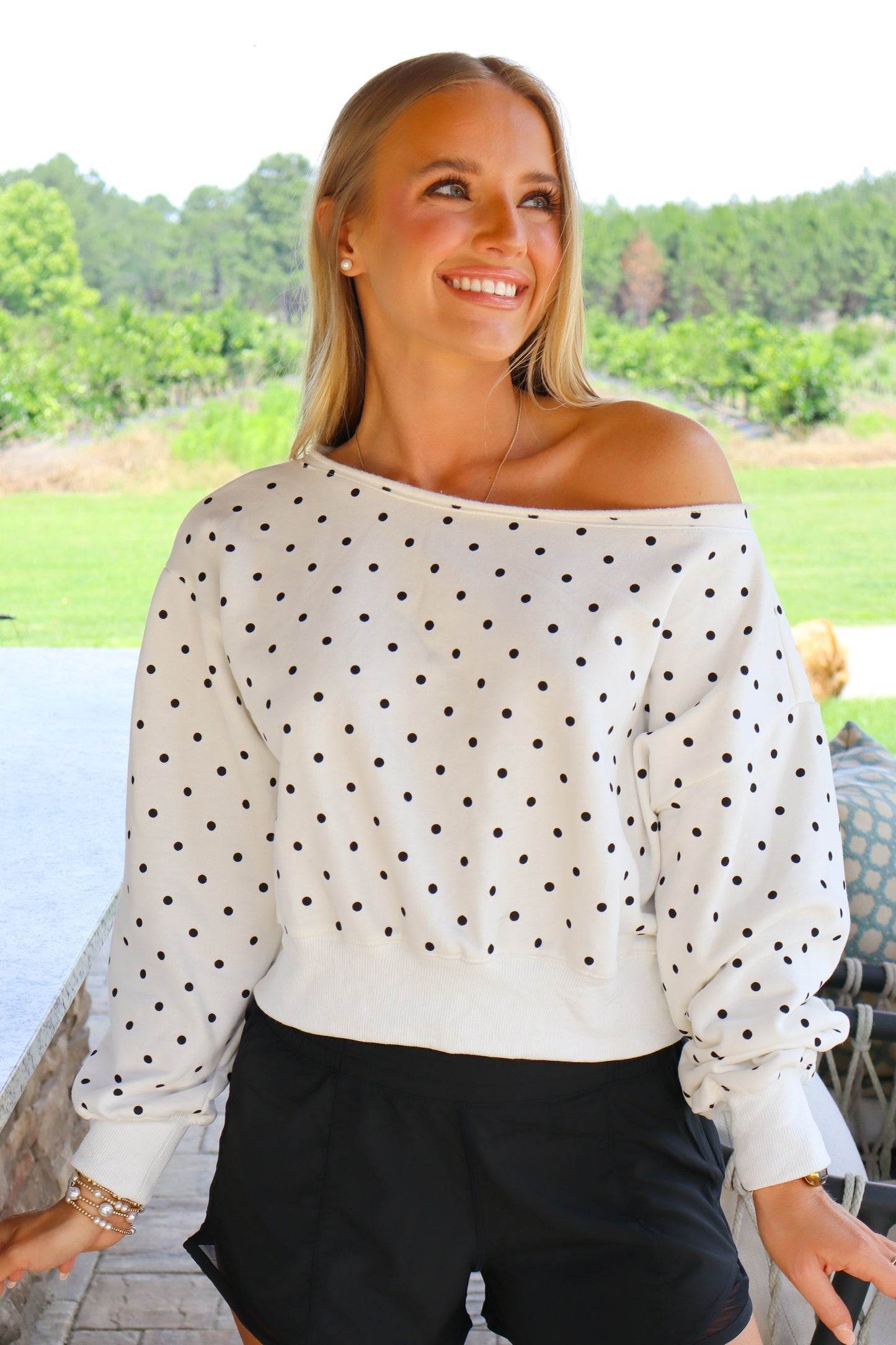 Polka Dot Off The Shoulder Sweater Top