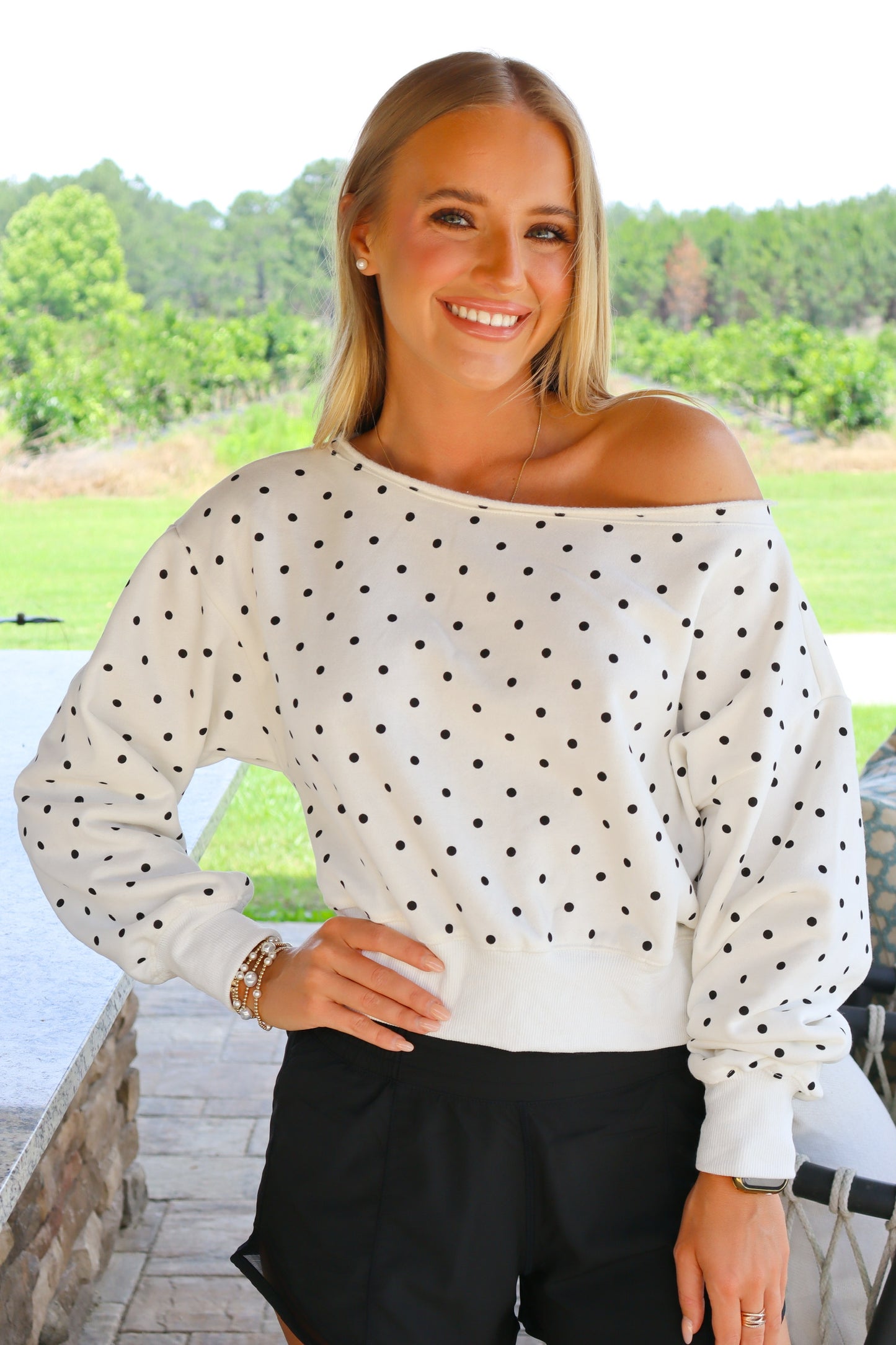 Polka Dot Off The Shoulder Sweater Top