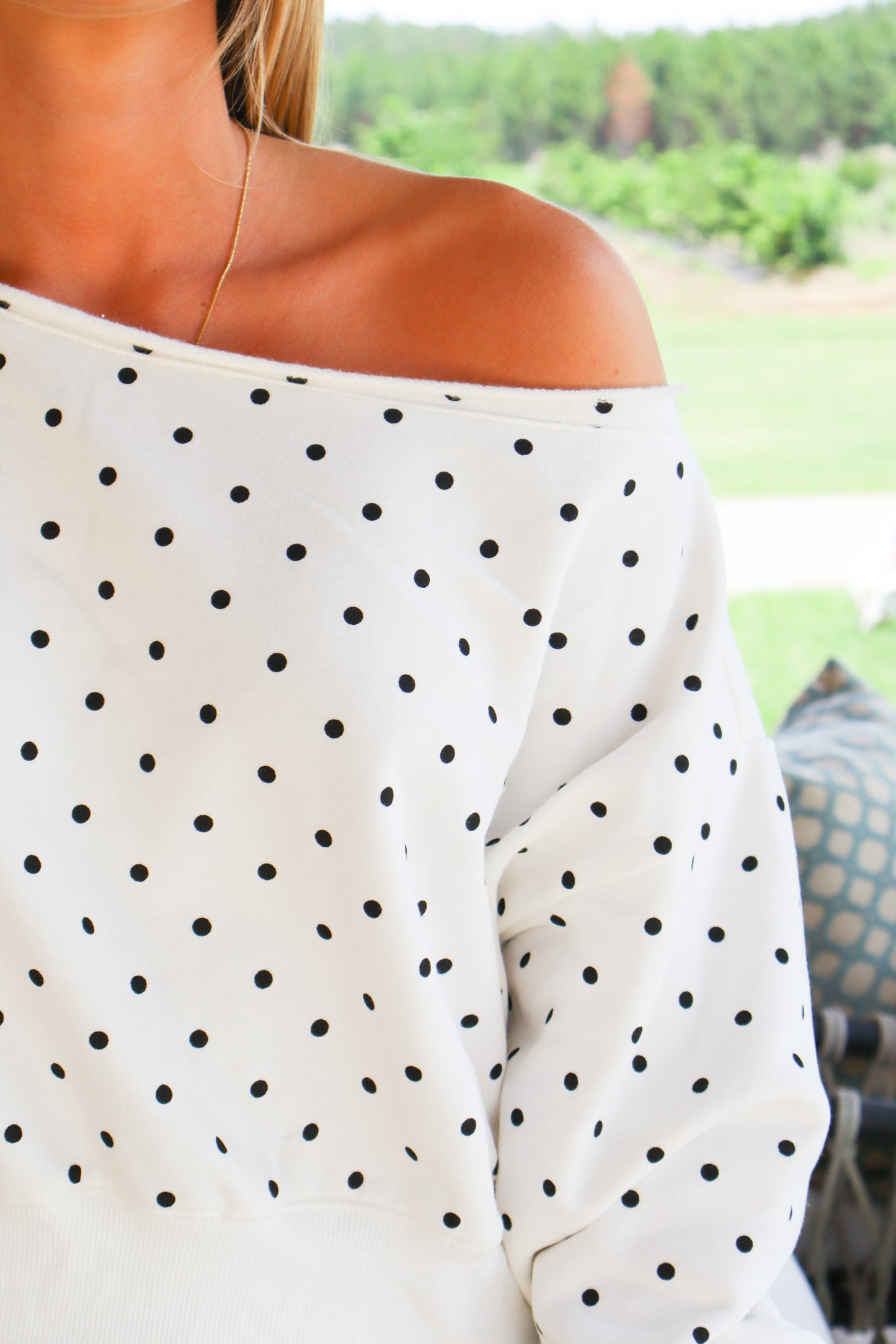 Polka Dot Off The Shoulder Sweater Top