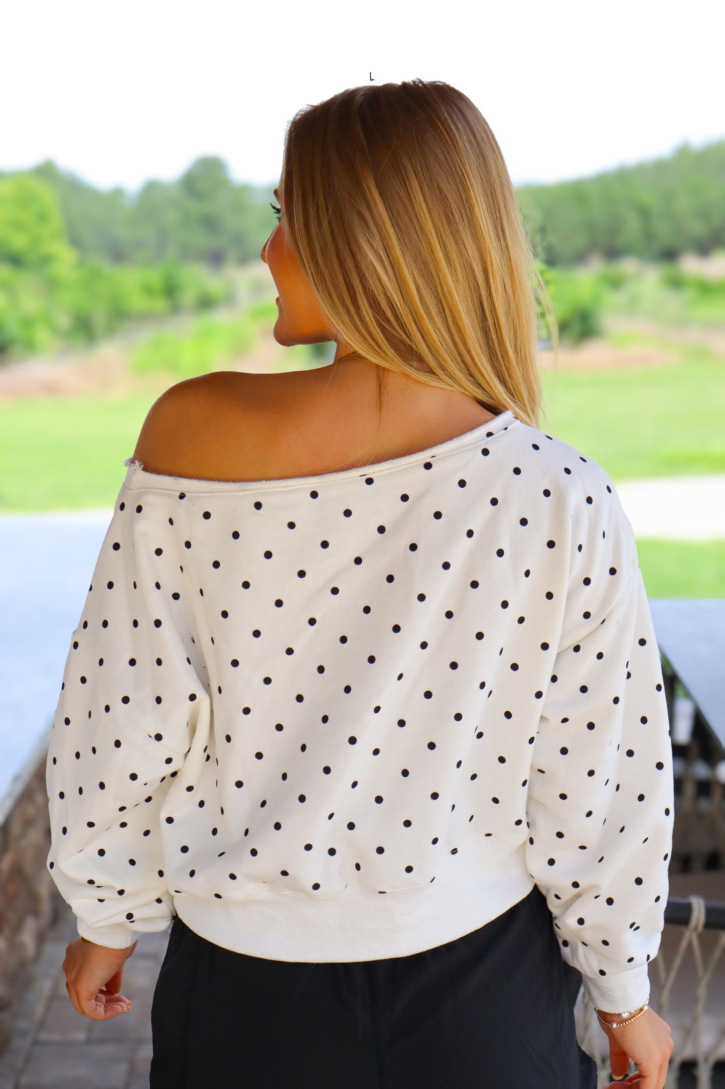 Polka Dot Off The Shoulder Sweater Top